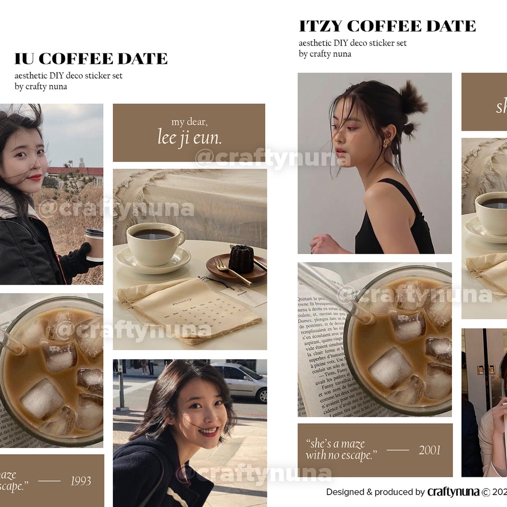 IU &amp; ITZY COFFEE DATES AESTHETIC STICKER SET DIY stiker deco journal vintage estetik girlfriend material gf girlfie