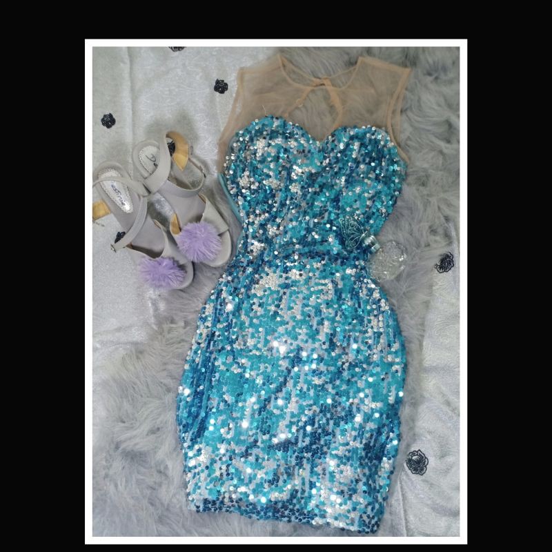 BAJU PARTY PESTA WANITA SEXY MINI DRESS BLINK BLINK MEWAH GAUN MALAM