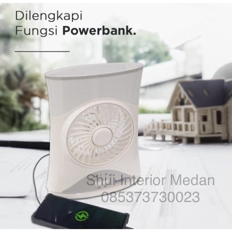 Kipas Angin Cas / Emergency Fan 5" + Lampu LED Arashi AR 128