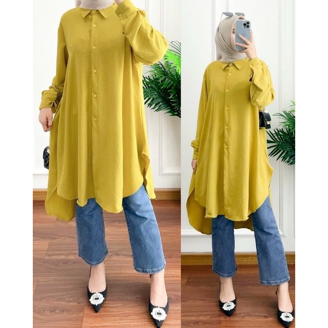 ALMIRA TUNIK LONGTUNIK MIDI DRESS LONG WANITA AIRFLOW CRINCKLE DEODORA PREMIUM RAYON