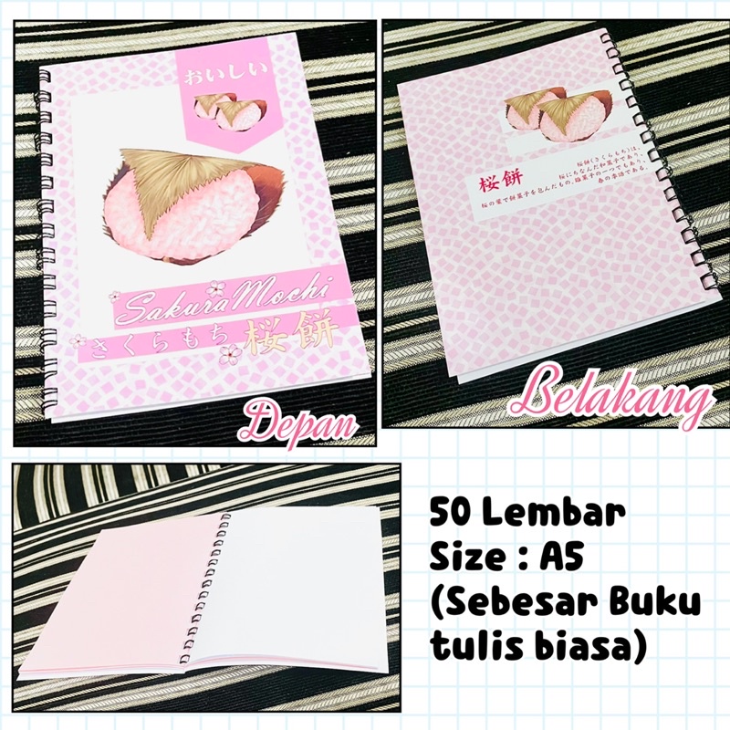 buku tulis notes diary kelepon klepon sakura mochi notebook note book a5 tebal sedang sketch book