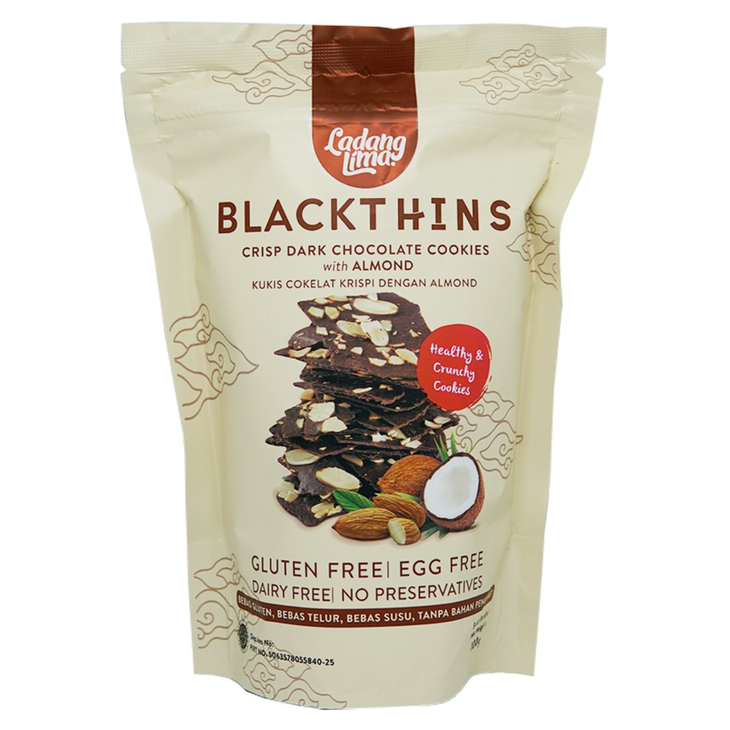 Ladang Lima Blackthins Cookies 100 gram / Black Thins Crisp Almond 100 g / Snack Cemilan Sehat