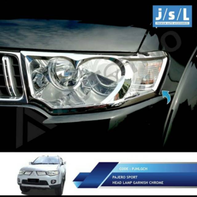 Garnish lampu depan Pajero sport / head lamp garnish Hitam &amp; Chrome  jsl