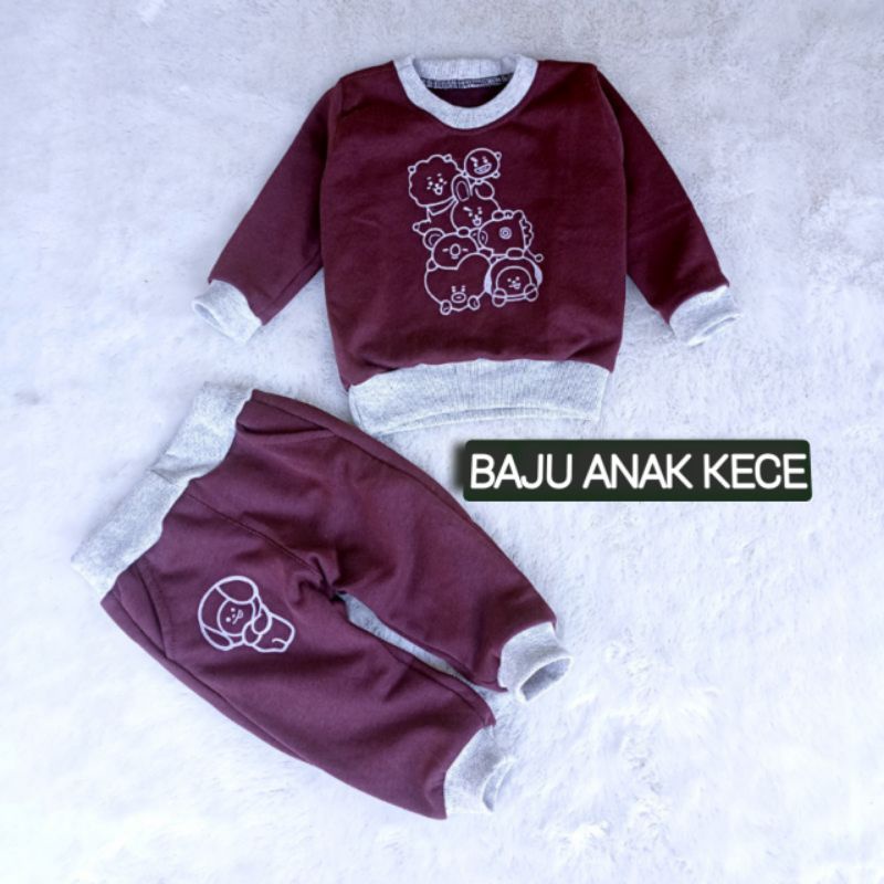 Setelan Anak Fleece 1 Sampai 5 Tahun Setelan Jogger Unisex Set Sweater Masa Kini