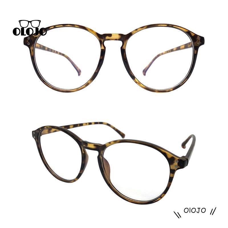 【COD】Kacamata Korea Wanita Leopard Kacamata Anti Radiasi Anti Blue Light Bingkai Bulat Gaya Lensa Transparan Wanita Fashion retro flat Eyeglasses ol2