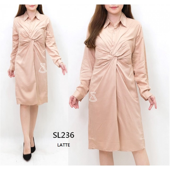 SL236 - Dress Kemeja Rayon Twill Knot Wanita