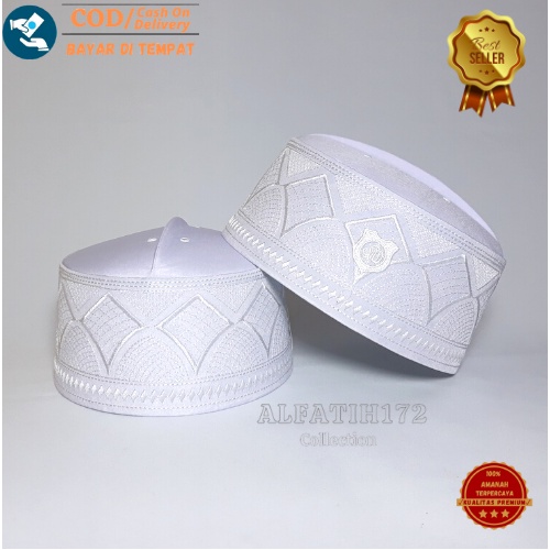 PROMO Peci assagofah Putih bordir motif logo - songkok asagofah - peci gus azmi - Kopiah asagopah