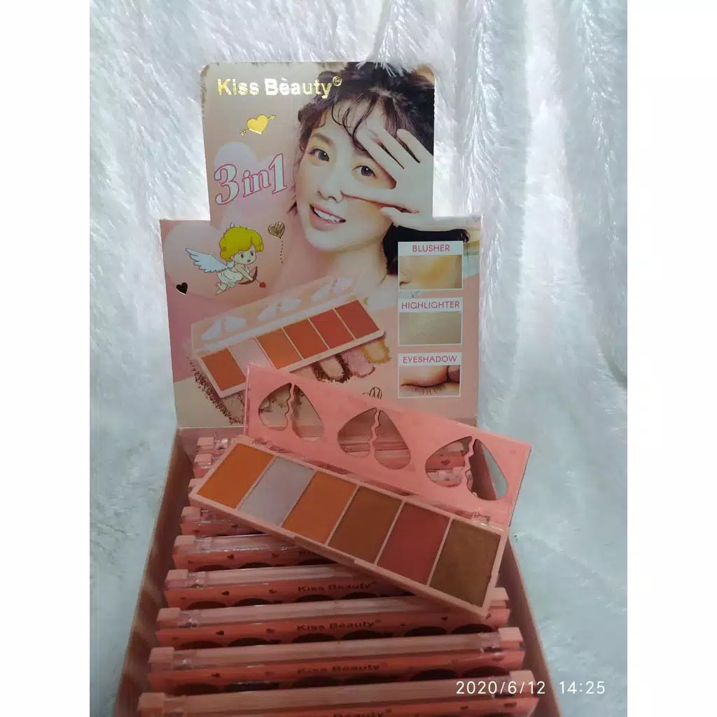 (CYBER) COD TERBARU KISS BEAUTY EYESHADOW HIGHLIGHTER BLUSH ON COLOR NUDE 3 IN 1