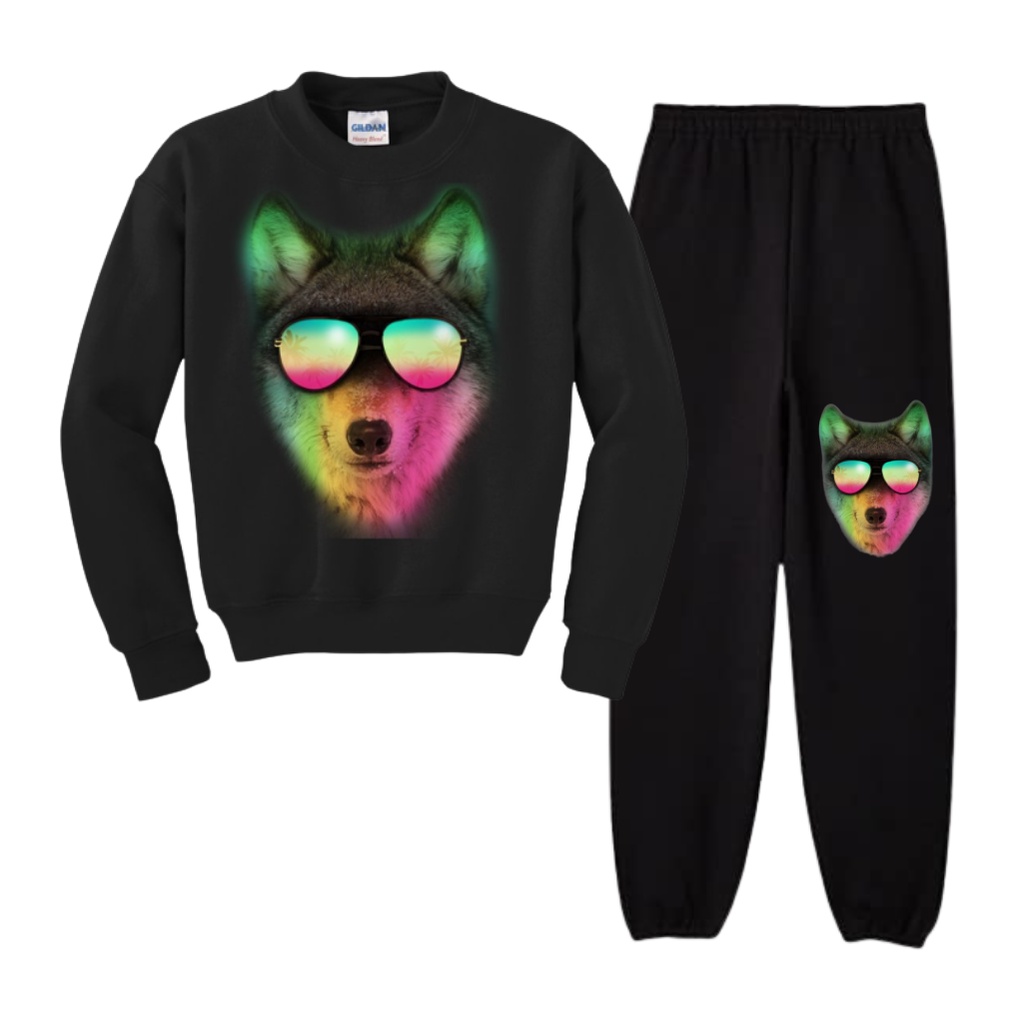 Choice Ali - One Set Cewek Remeja Korea Sweater + Jogger Motif Summer Wolf