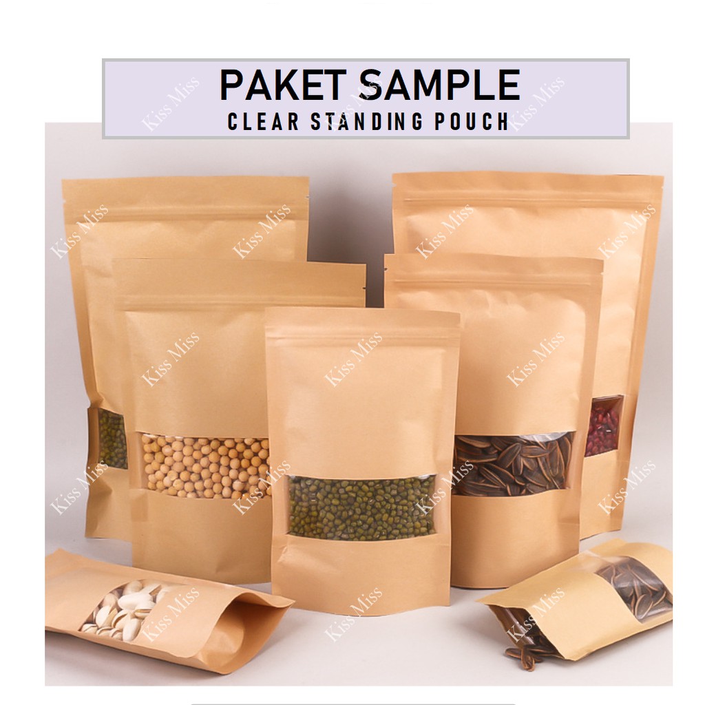 PAKET SAMPLE CLEAR KRAFT STANDING POUCH / KEMASAN SNAK KERIPIK KOPI / KERUPUK / KACANG