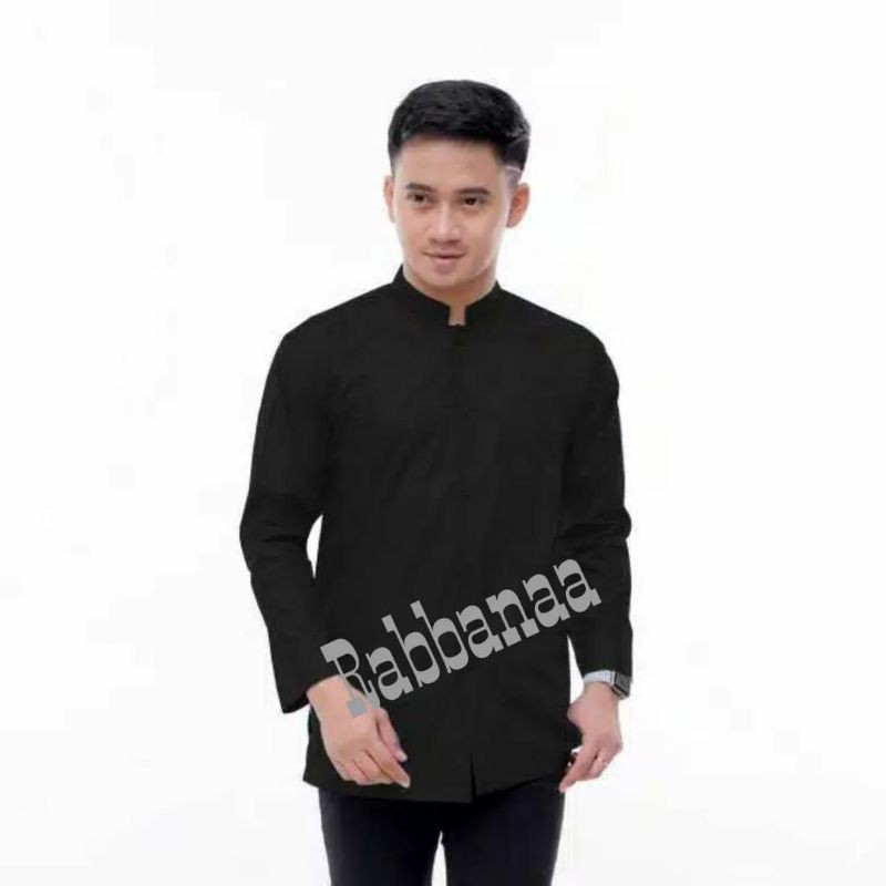 Baju Koko Habaib Putih Polos Koko Haibah Lengan Panjang Koko Ammu-Hitam