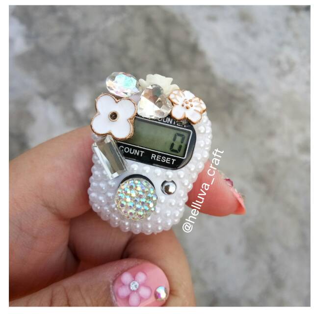 White Tasbih Digital Bling Swarovski Kado unik Muslimah penghitung Zikir Cantik Elegan Souvenir haji