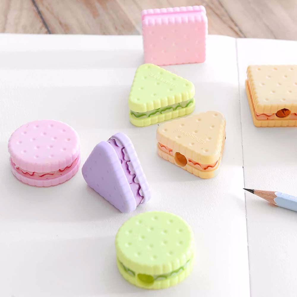 [Elegan] Alat Pengasah Pensil 1pcs Plastik Kue Permen Warna Perlengkapan Kantor Manual Cookie Sharpener