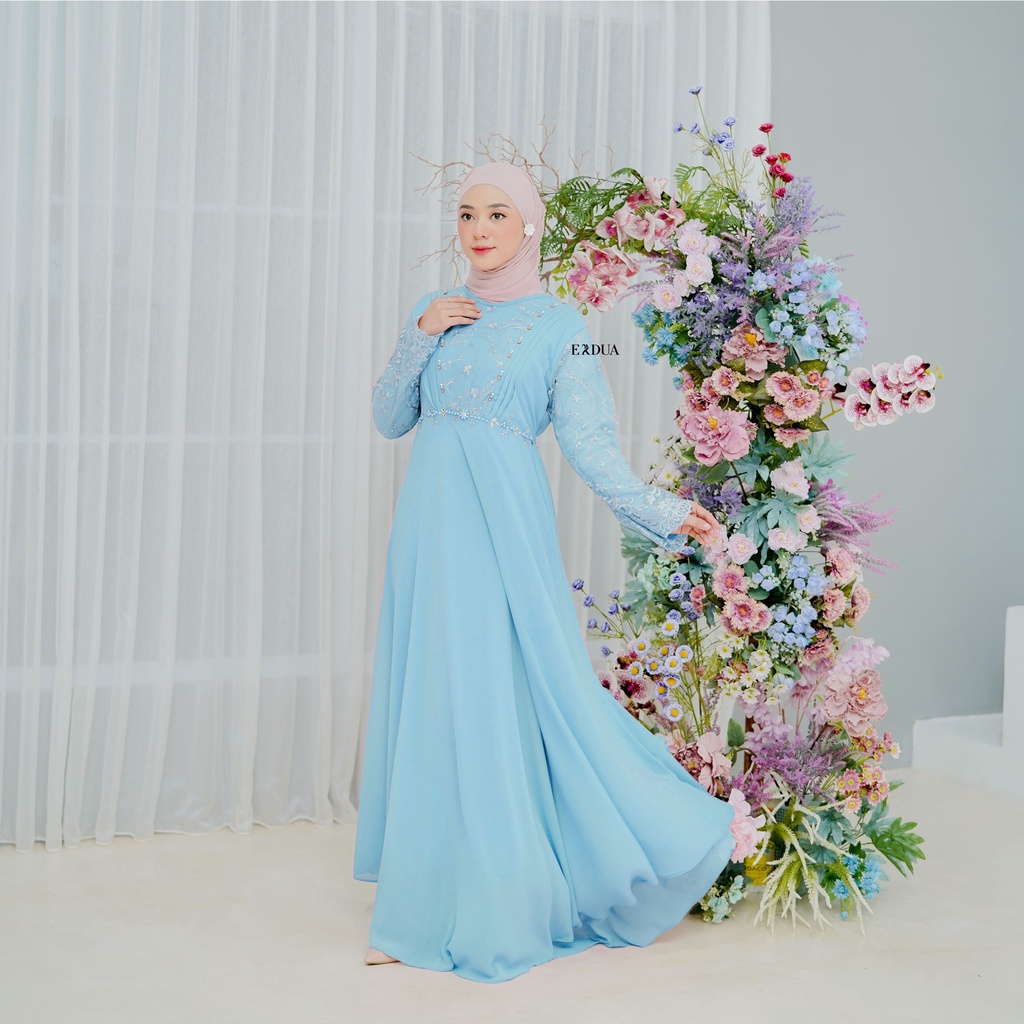 Zooya Maxi Dress by Erdua #2113 | Gamis Ceruty Brukat Tile Gaun Pesta