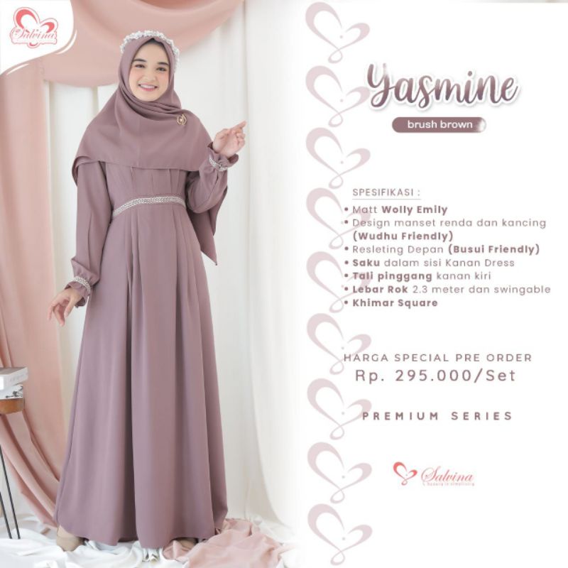 Yasmine Dress Set Hijab Segiempat Gamis Polos Cantik Terkini Original by Salvina