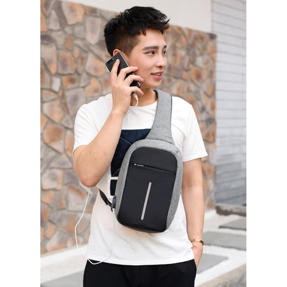 [REJECT !!]  TAS XD02 Anti Theft Maling Chest Bag Punggung Korea Fashion Sling Back XD 02 Cowo Cewe Ada USB Port