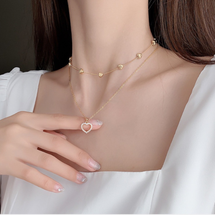 Kalung Fashion Korea Multilayer Hati Permata Kristal Dalika