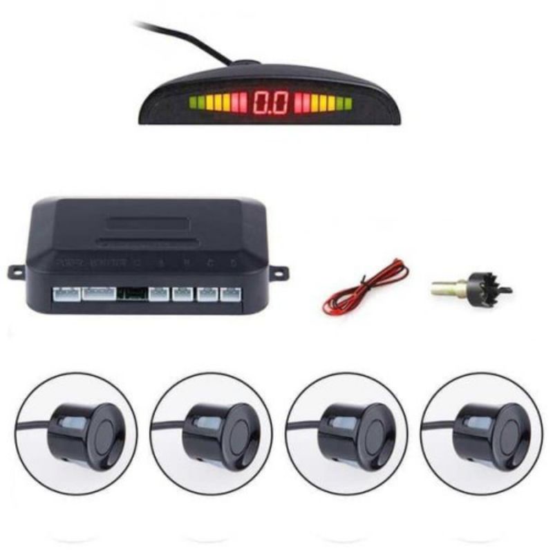 Universal Set Sensor Parkir Mundur 4 Titik Mata Sensor Mobil Parking Indikator Jarak Lcd