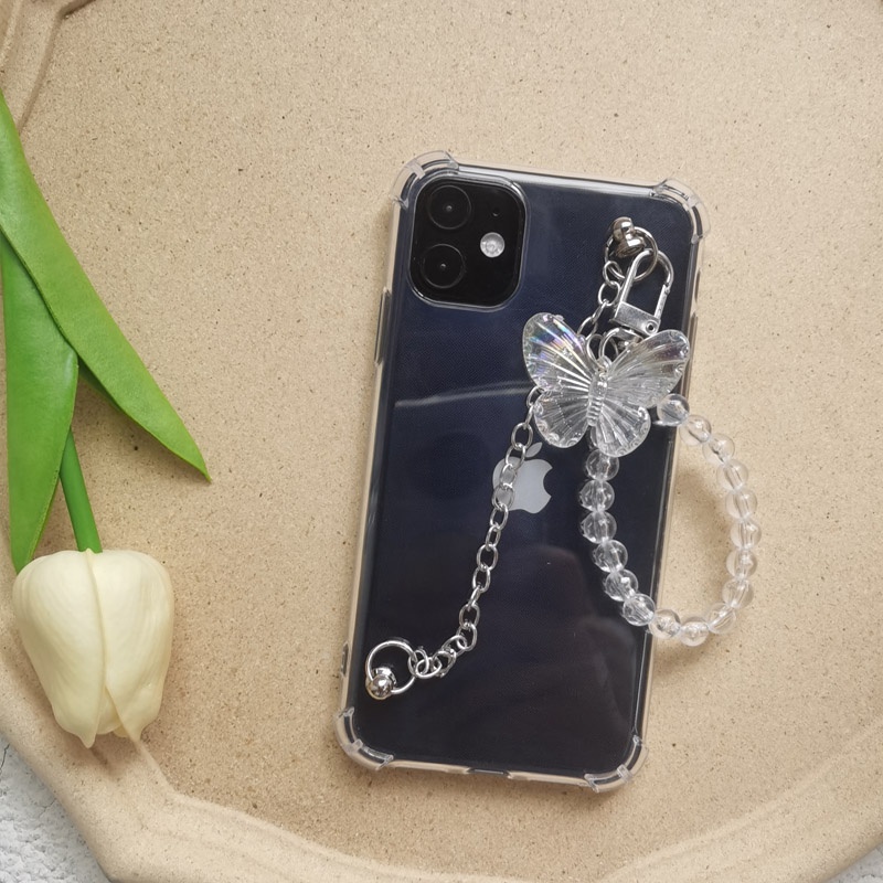 Case Transparan Dengan Rantai Butterfly Untuk IPhone 14 6 6s 7 8 SE 2020 7P / 8Plus X XS XR 11 12 13 mini Pro Max