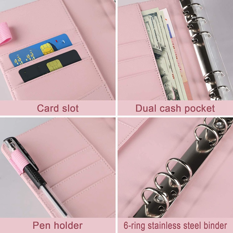 New PU Leather Notebook Binder Budget Planner Organizer Cash Budget Envelope System with 12 Pcs Expense Budget Sheets