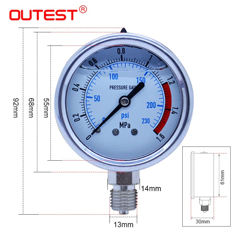 1/4"NPT Pressure Gauge Compressor Manometer Air Oil Pressure Meter 0-4 bar 