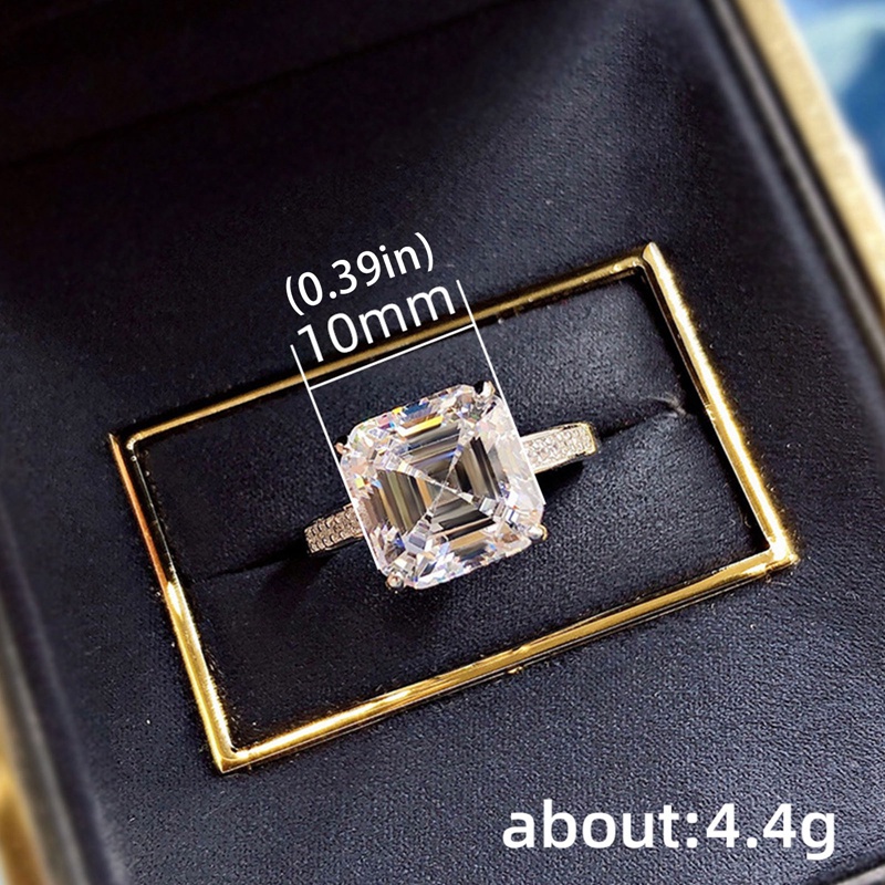 Cincin Kristal Cubic Zirconia Bentuk Kunci Persegi Gaya Klasik Untuk Wanita