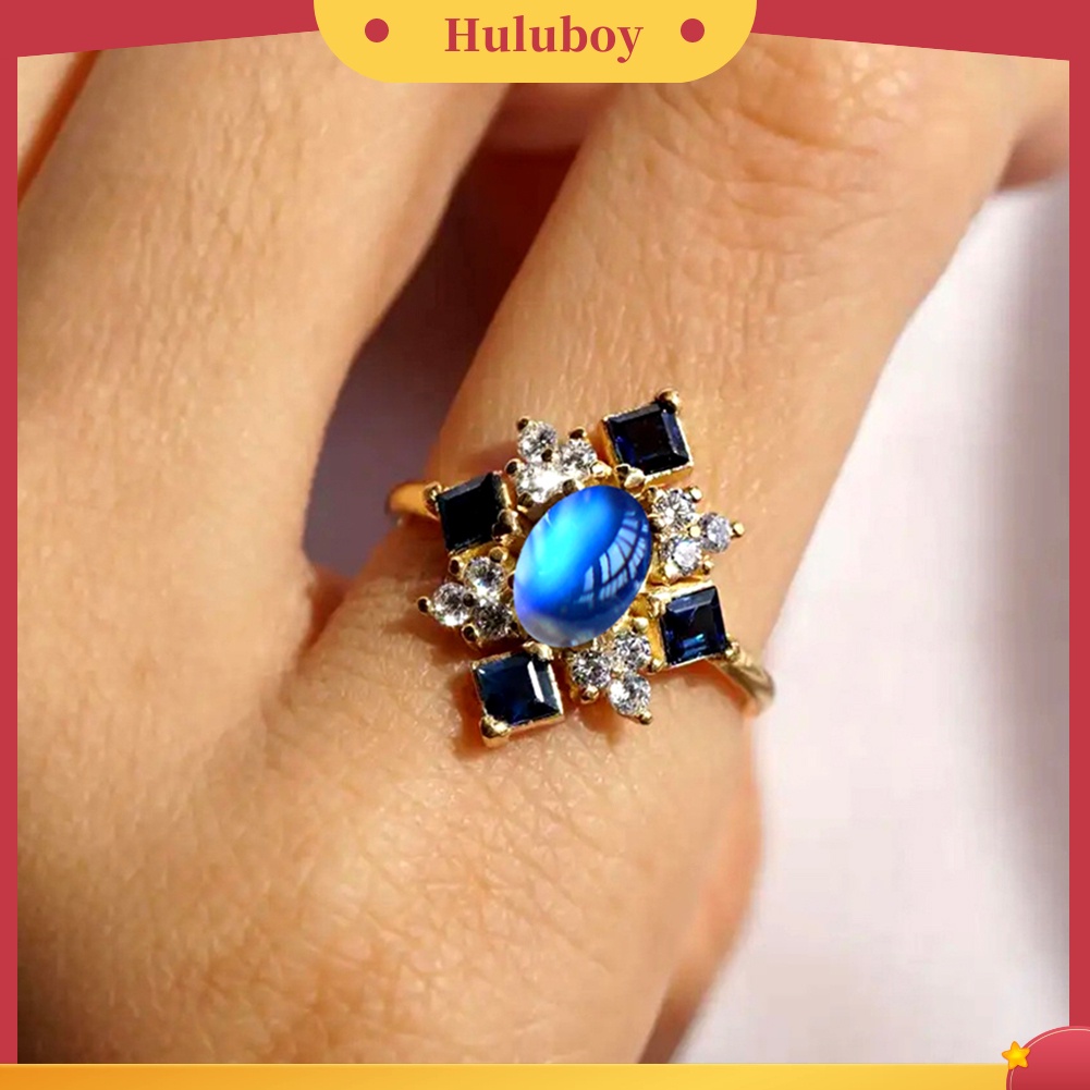 Hu Hu Hu Hu Hu Alat Bantu Pasang Kacamata♡ Cincin Wanita Hias Moonstone Imitasi Bentuk Persegi Untuk Pestapertunanganhadiah