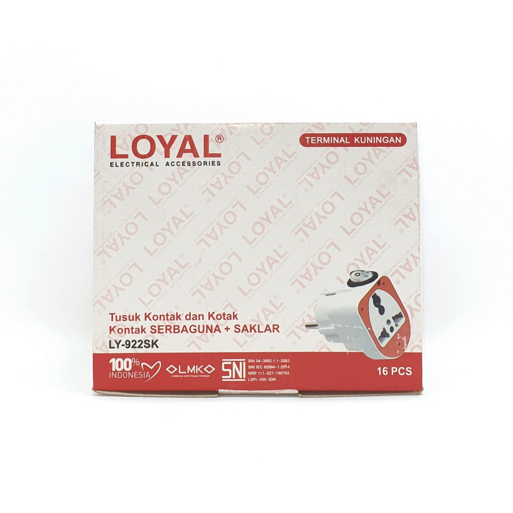 @16 Pcs (1 Kotak) Loyal LY-922SK Premium Steker Serbaguna Saklar Lampu / Colokan Kaki 3 / Over Steke