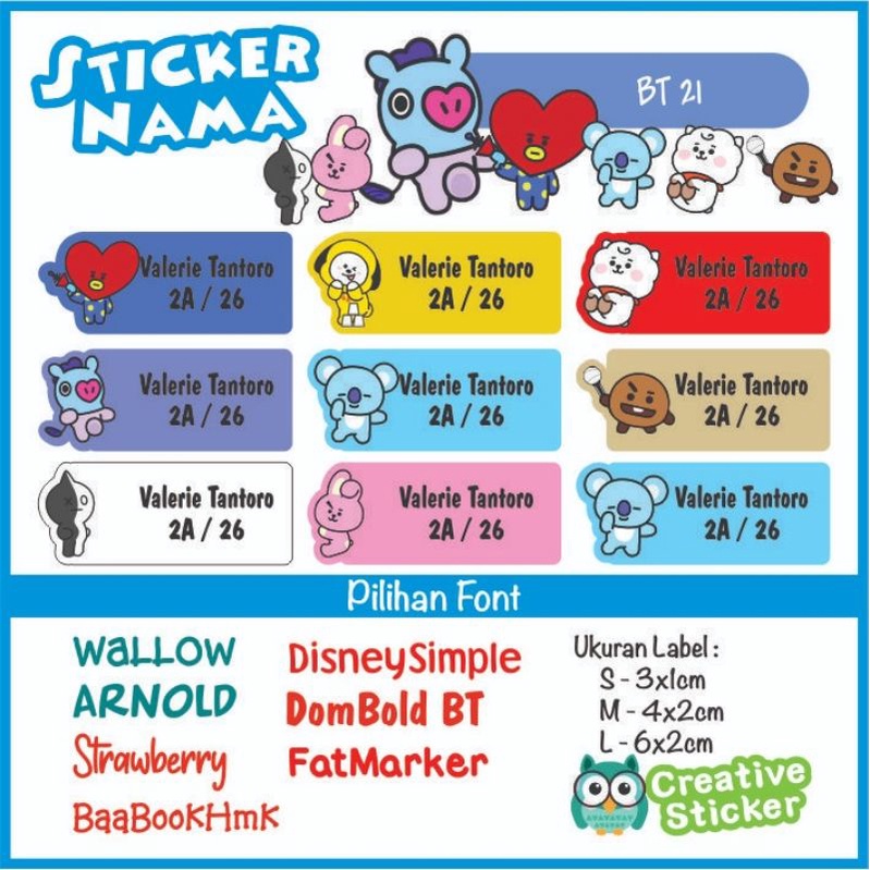 BTS Icon Stiker nama cute Sticker Nama BT 21 Stiker nama untuk sekolah Label Nama Sekolah BT21 uk 6x