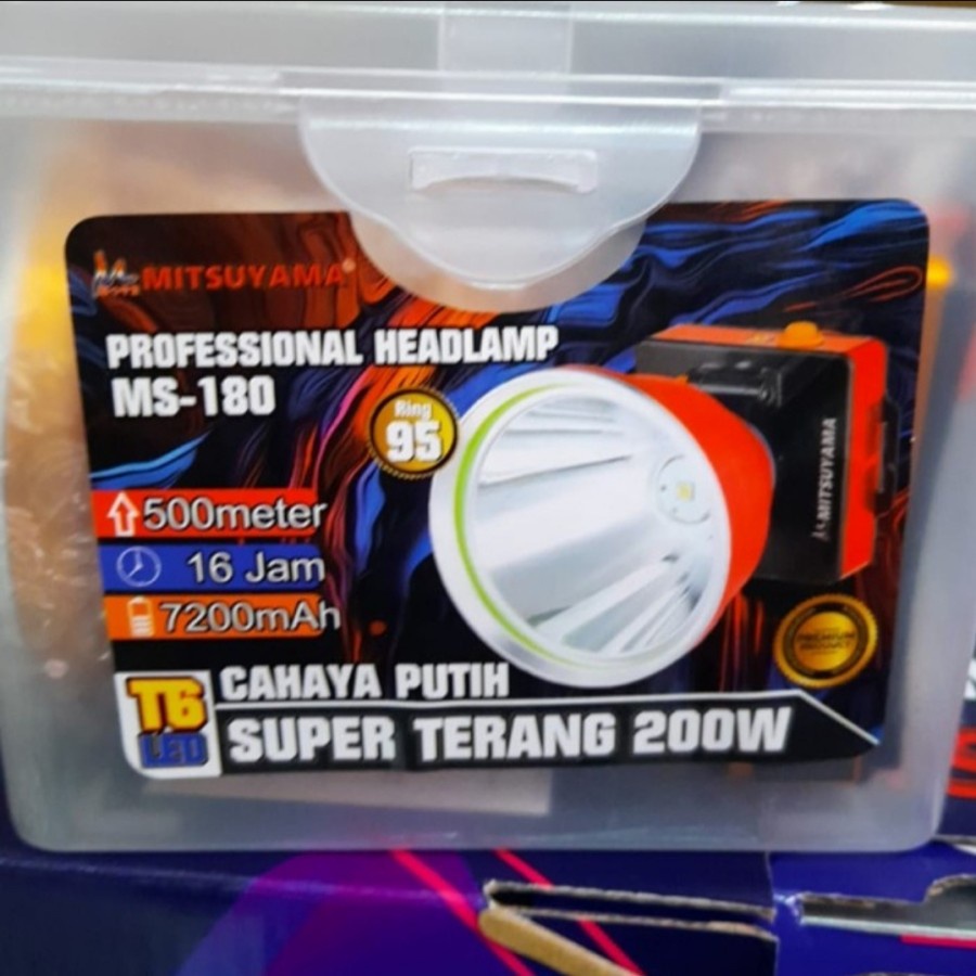 MITSUYAMA MS 180 SENTER KEPALA LED T6 CAHAYA PUTIH 200W SUPER TERANG