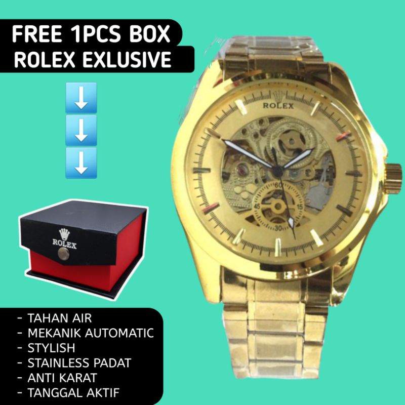 Jam Tangan Rolex Pria Otomatis Automatic Analog Anti Air Water Resist Rantai Stainless Steel Anti Ka