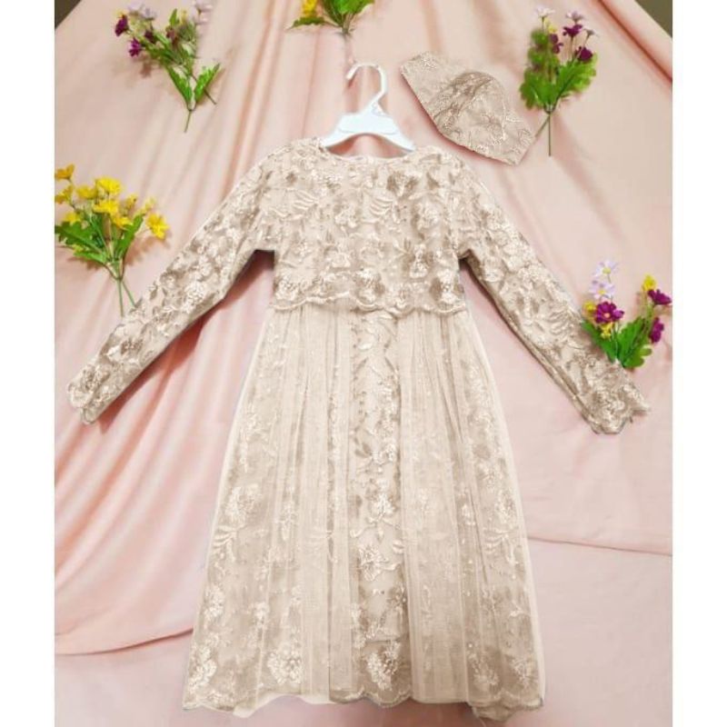 (NEW) BAJU DRESS GAMIS ANAK KIDS FULL BROKAT BRUKAT PESTA KONDANGAN UMROH FREE MASKER IMPORT ANAK WA
