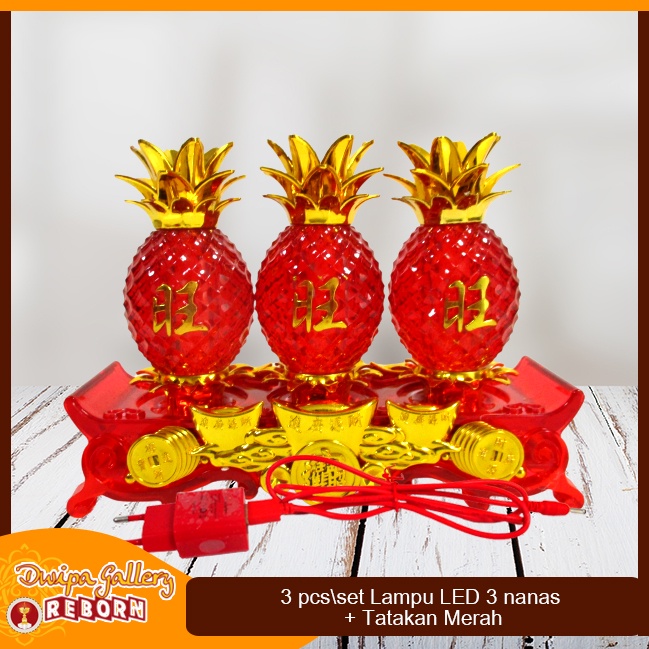 Lampu Sembahyang Altar Merah LED Nanas + Tatakan (18x14 cm)