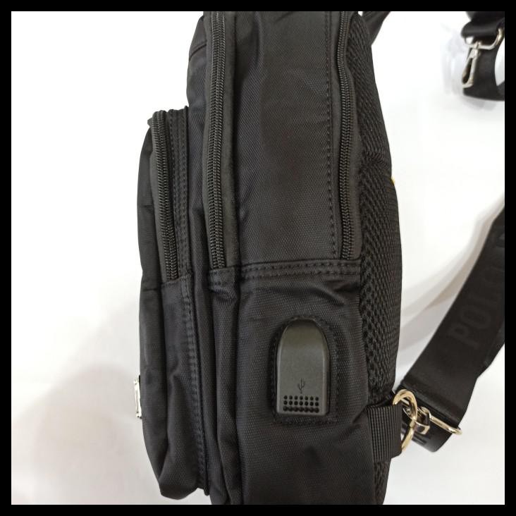 TAS SELEMPANG SLINGBAG RANSEL PRIA WAISTBAG TABLET 10 INCH WATERPROOF - HITAM