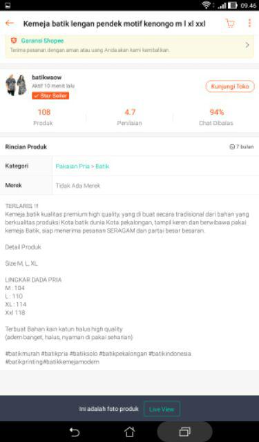 Kemeja Batik Lengan Pendek Motif Kenongo M L Xl Xxl