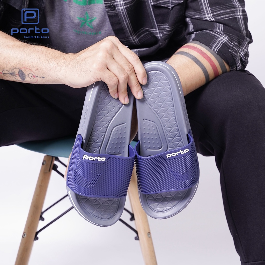 1041M - Porto Leveling Sandal Pria Harian Simpel Slip On Casual Nyaman Karet Terbaru