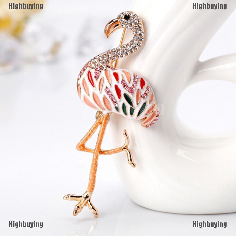 Bros Pin Enamel Bentuk Flamingo Aksen Berlian Imitasi Untuk Pernikahan