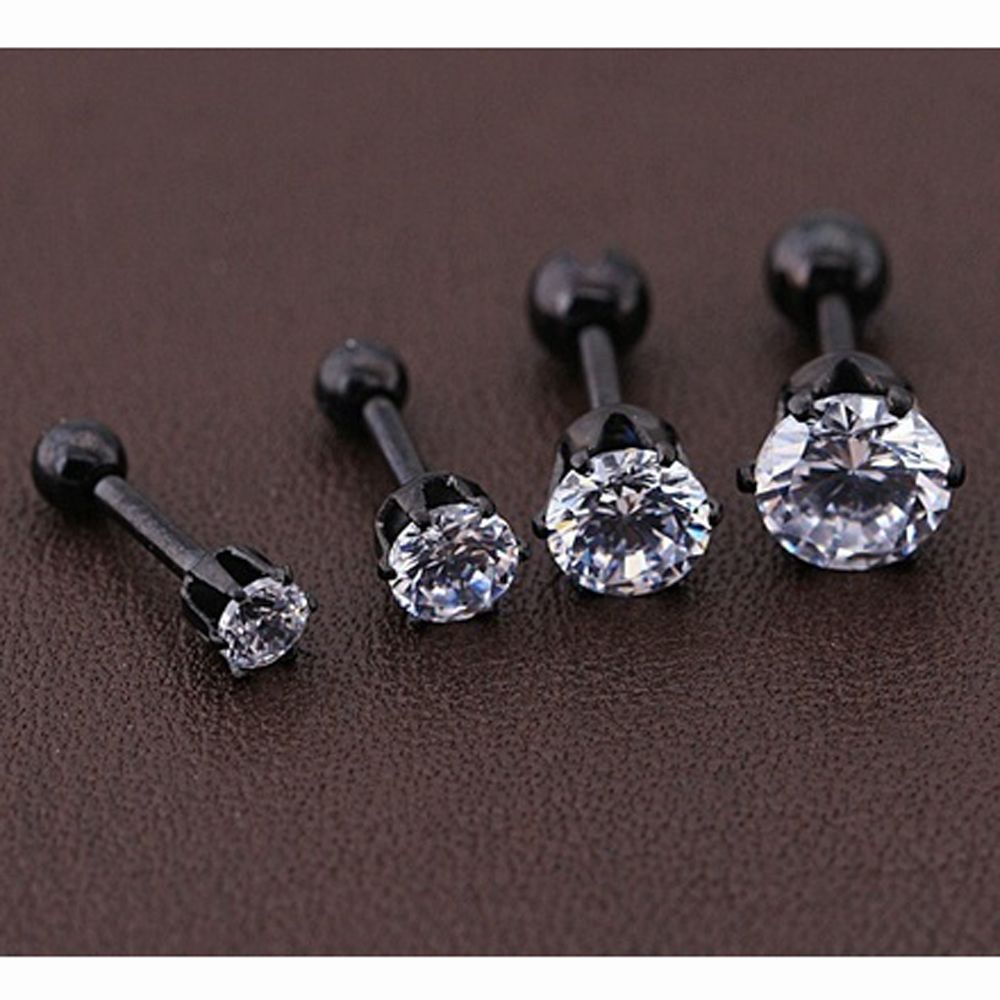 1pc Anting Stud Cubic Zirconia Bahan Titanium Steel Aneka Warna Untuk Unisex