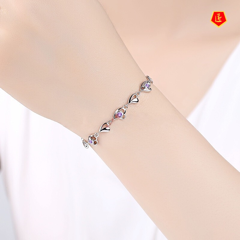 [Ready Stock]Fashion Heart-Shaped 925 Silver Diamond Bracelet