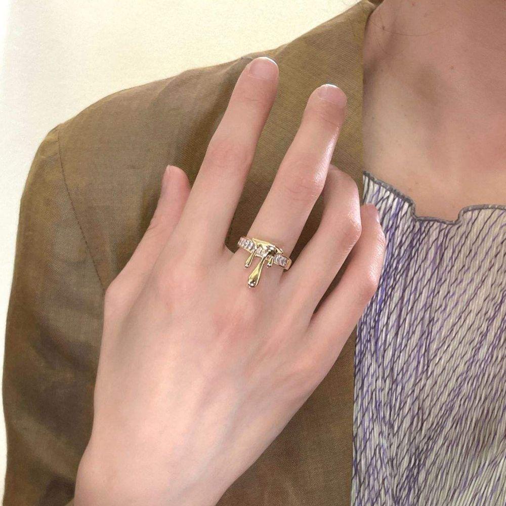 Mxbeauty Wanita Pembukaan Cincin Elegan Temperamen Cair Punk Untuk Perempuan Geometris Buku Jari Rings