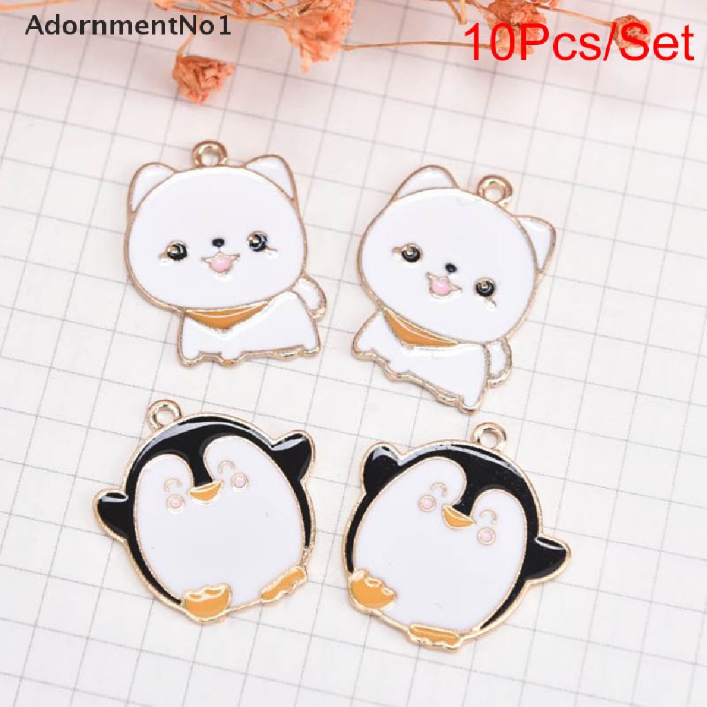 (AdornmentNo1) 10pcs / Set Liontin Enamel Bentuk Penguin / Anjing Bahan Alloy Untuk Kerajinan Tangan DIY