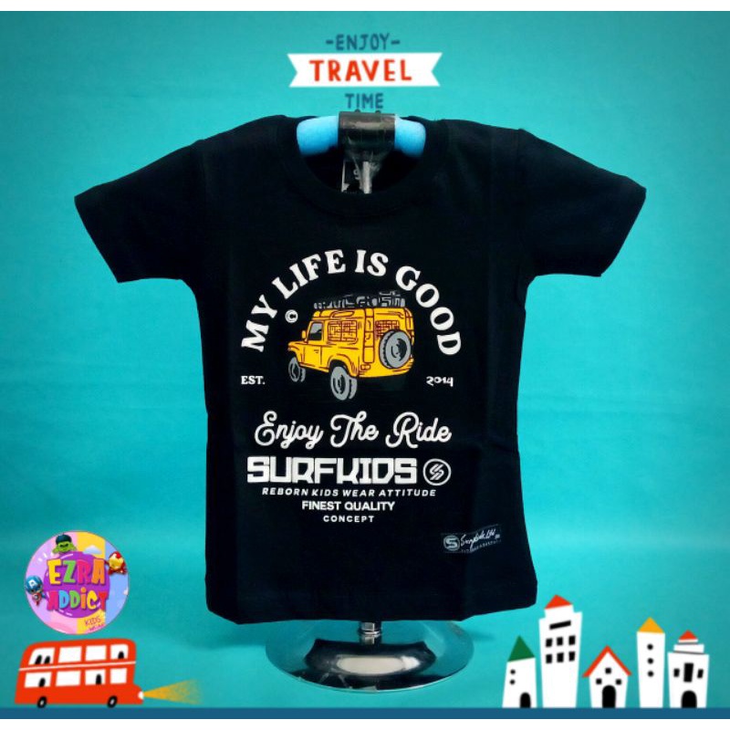 ORIGINAL Surfkids - Umur 1 2 3 4 5 6 7 8 tahun - Baju Distro Anak - Surfkids Hitam - Kaos Distro Ana