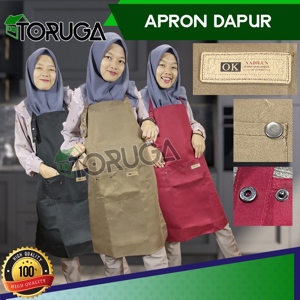 Celemek Dapur Apron Masak Chef Barista Pocket Kantong Anti Air Keren Multifungsi Banyak Motif Variant