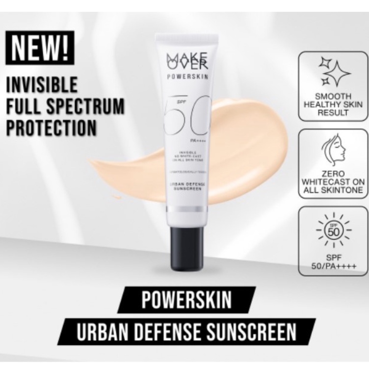 Make Over Powerskin Urban Defense Sunscreen Spf 50PA++++ 40ml 100%Ori Power Skin Sun Screen SPF SPF50 Makeover Wajah Facial Face