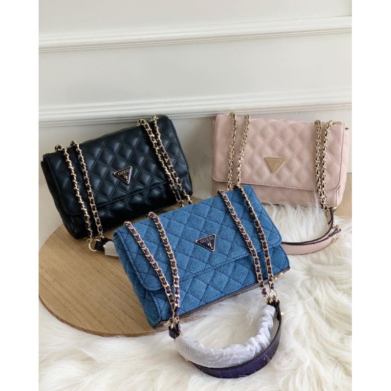 GB140||TAS GUESS||SHOULDER BAG||TAS DENIM||TAS NAVY DENIM