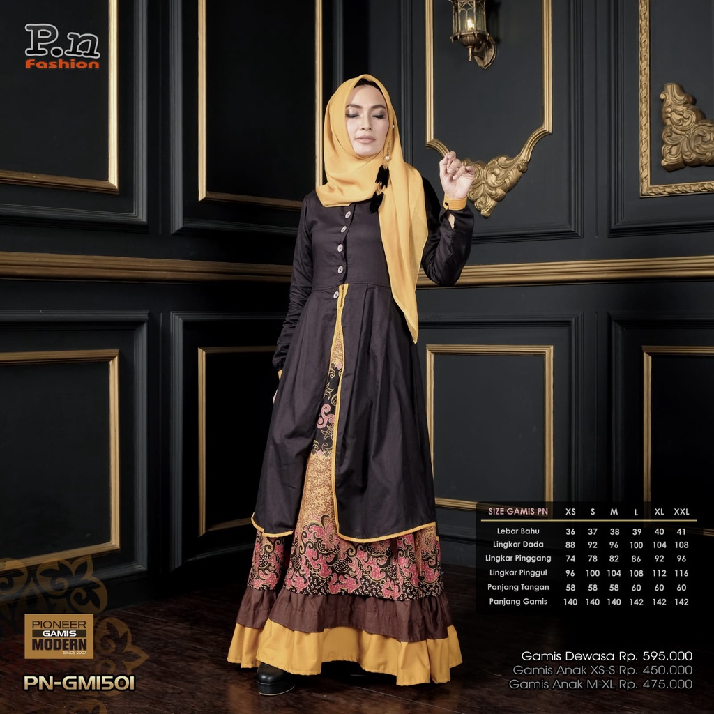 SARIMBIT PN FASHION PN SRB 1501 HITAM KUNING ( GAMIS KOKO DEWASA )