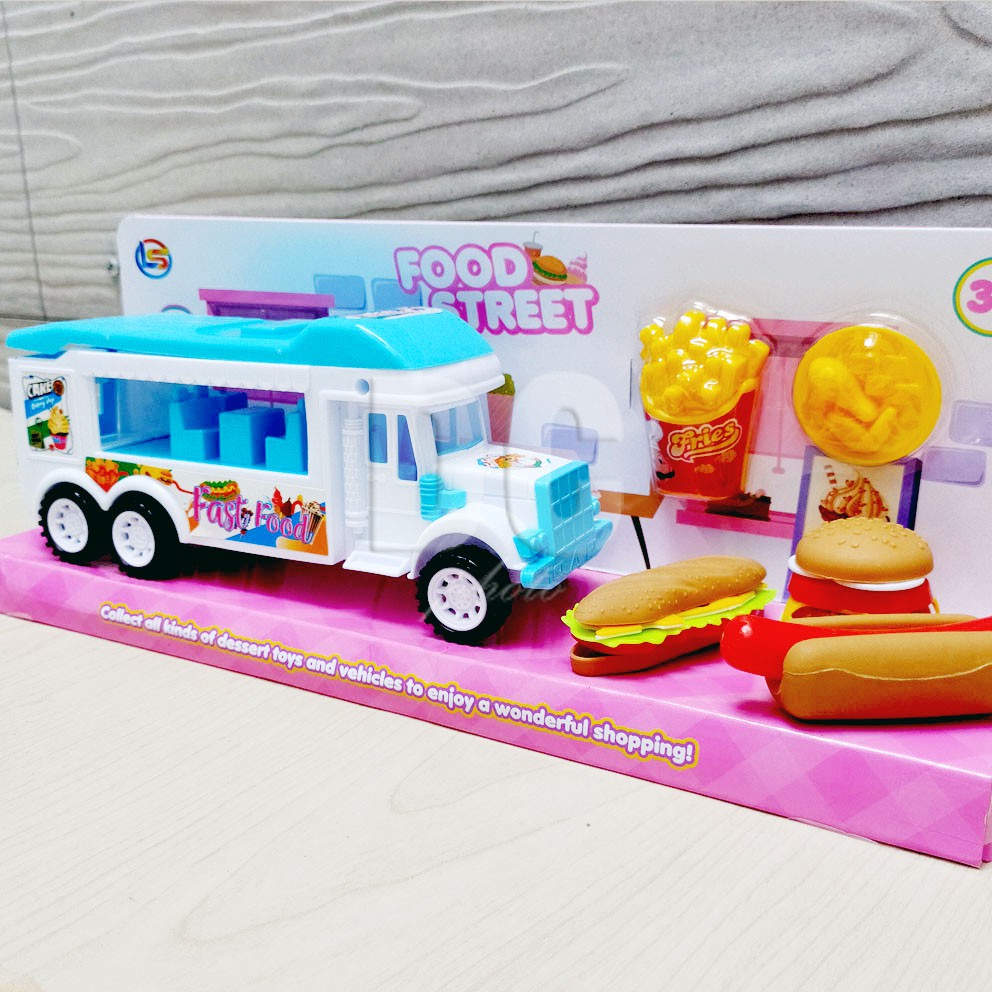 Food Street Truck Mainan Mobil Truk Makanan Burger Hot Dog Susun Stacking Burger Masak masakan