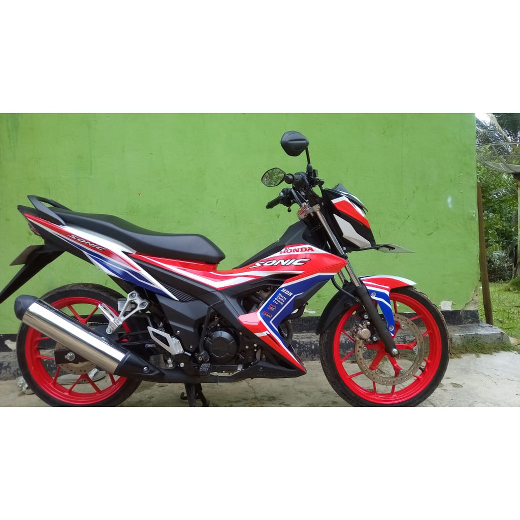 Decal Stiker Motor Sonic Simpel Strip Merah Biru Grade B