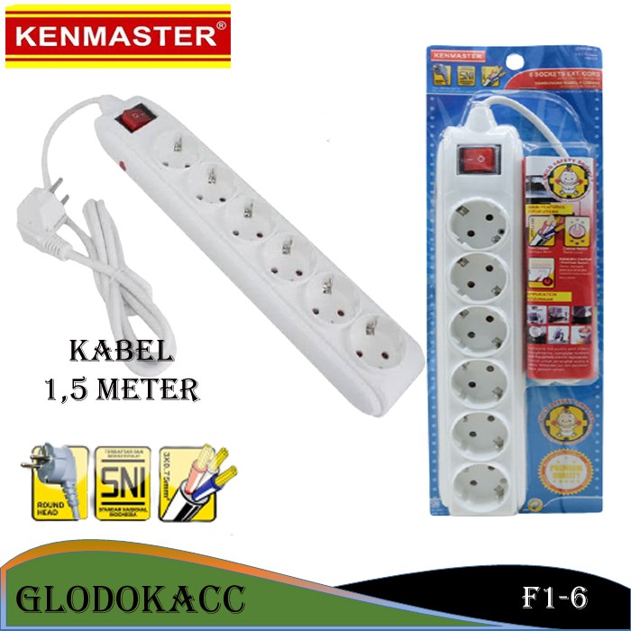 Stop Kontak 6 Lubang 1,5m / Kenmaster Terminal Colokan Listrik 6 Socket f1-6