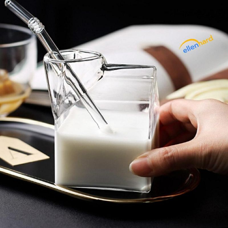 Gelas kaca Astetik bentuk kotak susu